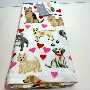 NWT. Casaba. set of 2 dog kitchen towels with multiple dog breeds